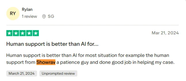 Rylan Trustpilot review screenshot